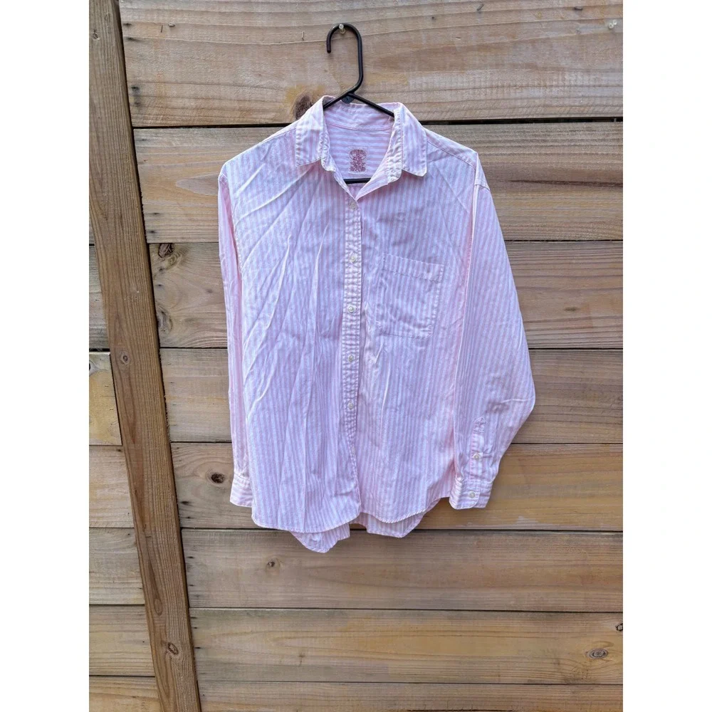 Brooks Brothers Pink White Striped Cotton Button Down Shirt Womens 10 LS